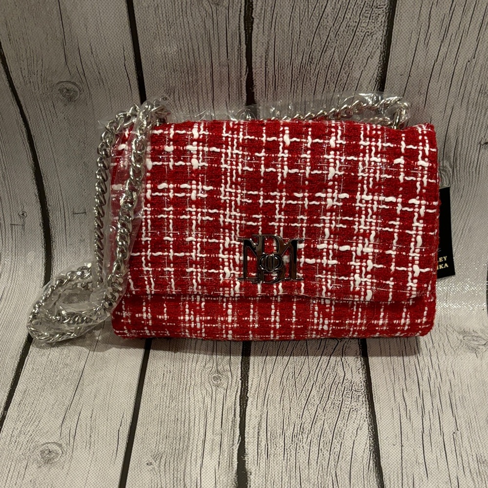 Badgley Mischka Red Tweed Crossbody Bag NWT